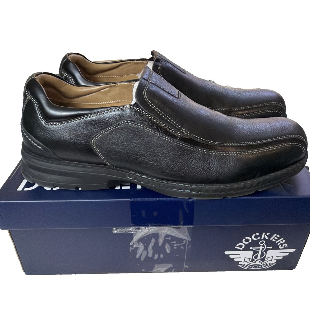 Dockers Agent 15W Black Leather All Motion Comfort Bicycle Toe Slip On Loafer